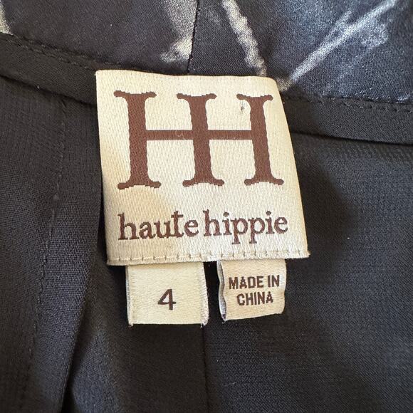 BNWT HAUTE HIPPIE | Black and White Printed Silk Cuffed Trousers | Size 4 - Picture 8 of 9